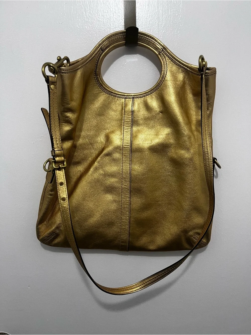 Coach Metallic Gold Leather Hobo with Circular Handle